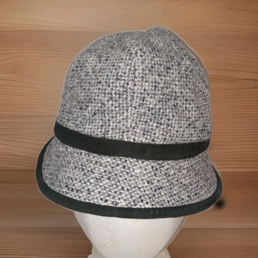 Unbranded Tweed Cloche Bucket Hat Womens OSFM Gray Black Textured Trim Vintage